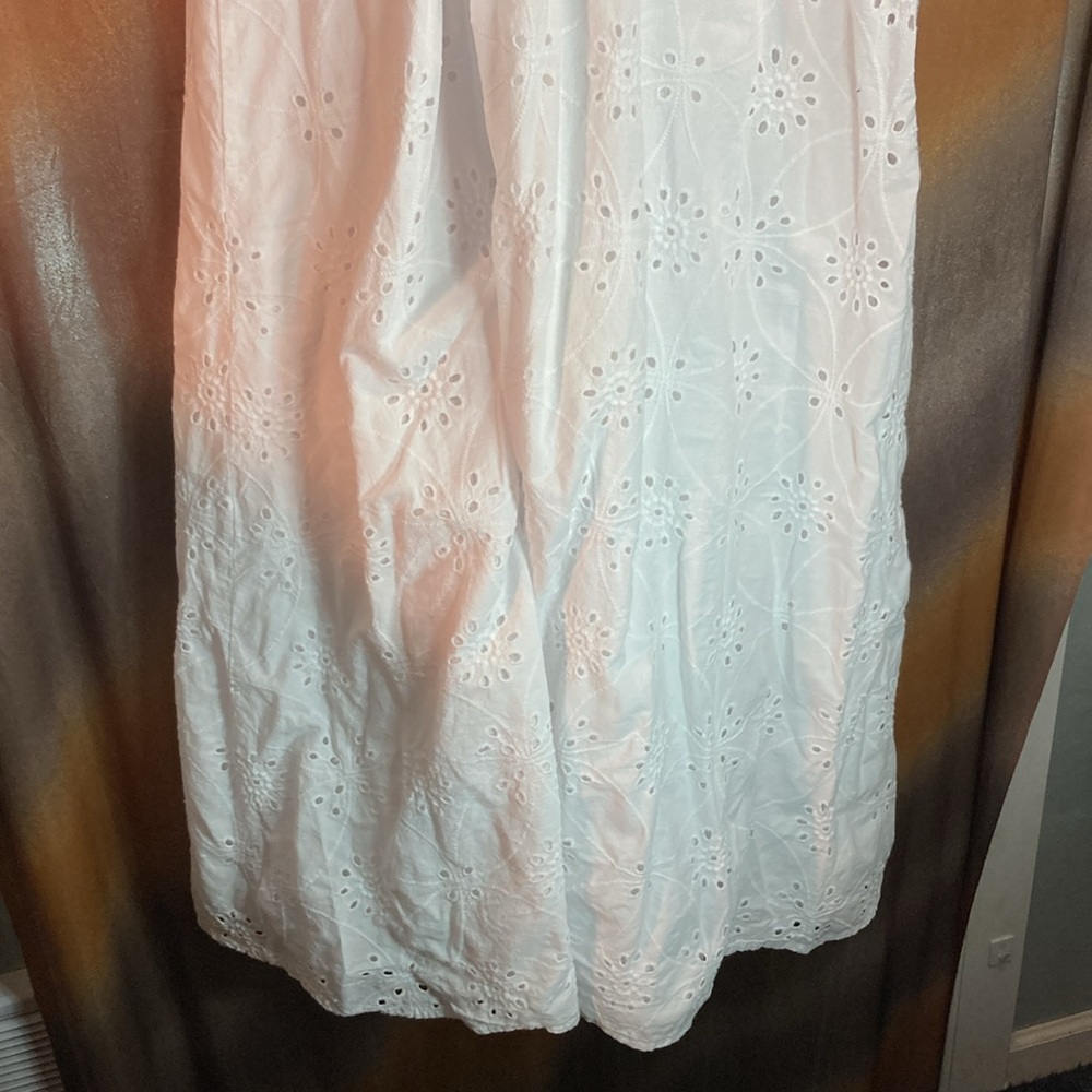 Size 20 Eloquii Elements white eyelet dress. Front bottom sewn up. 50” long - Picture 6 of 7